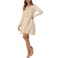 thumbnail image 4 of INSPIRE CHIC Women's Dress Houndstooth Plaid Crew Neck Button Front Elegant A-Line Dress XL Apricot, 4 of 6