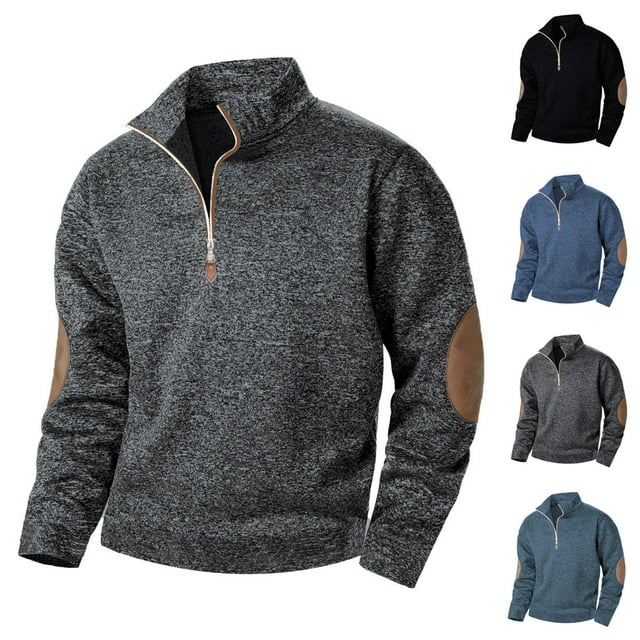 Dagugfen Quarter Zip Pullover Men Long Sleeve Elbow Color Block Loose Outdoor Camping Hiking Sweatshirts