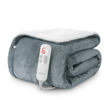 MaxKare 50" x 60" Electric Throw Blanket with 6 Heating Levels & 1-5H Auto-off, Machine Washable Flannel & Sherpa, Gray & White