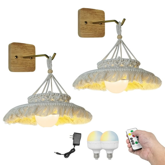 Kiven Battery Operated Wall Sconces with Remote Control,3 Colors Changing,Rechargeable Wall Sconces,Set of 2 Cordless Wall Lighting for Living Room Bedside Farmhouse Wall Decor