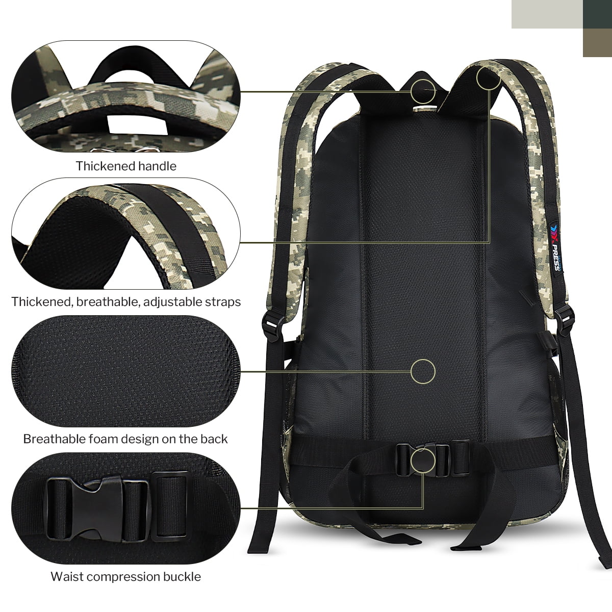 New York Xpress Camo Backpack for Adults 40L Multi-Pocket Backpack for Travel Work Hiking, Light Khaki - BP8023