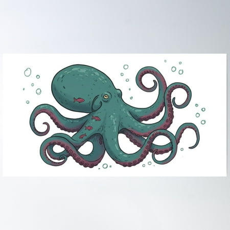 Deep Sea Explorer – Cute Octopus Illustration Poster Wall Art, Modern Wall Decor For Living Room Bedroom, 24x36 UNFRAMED