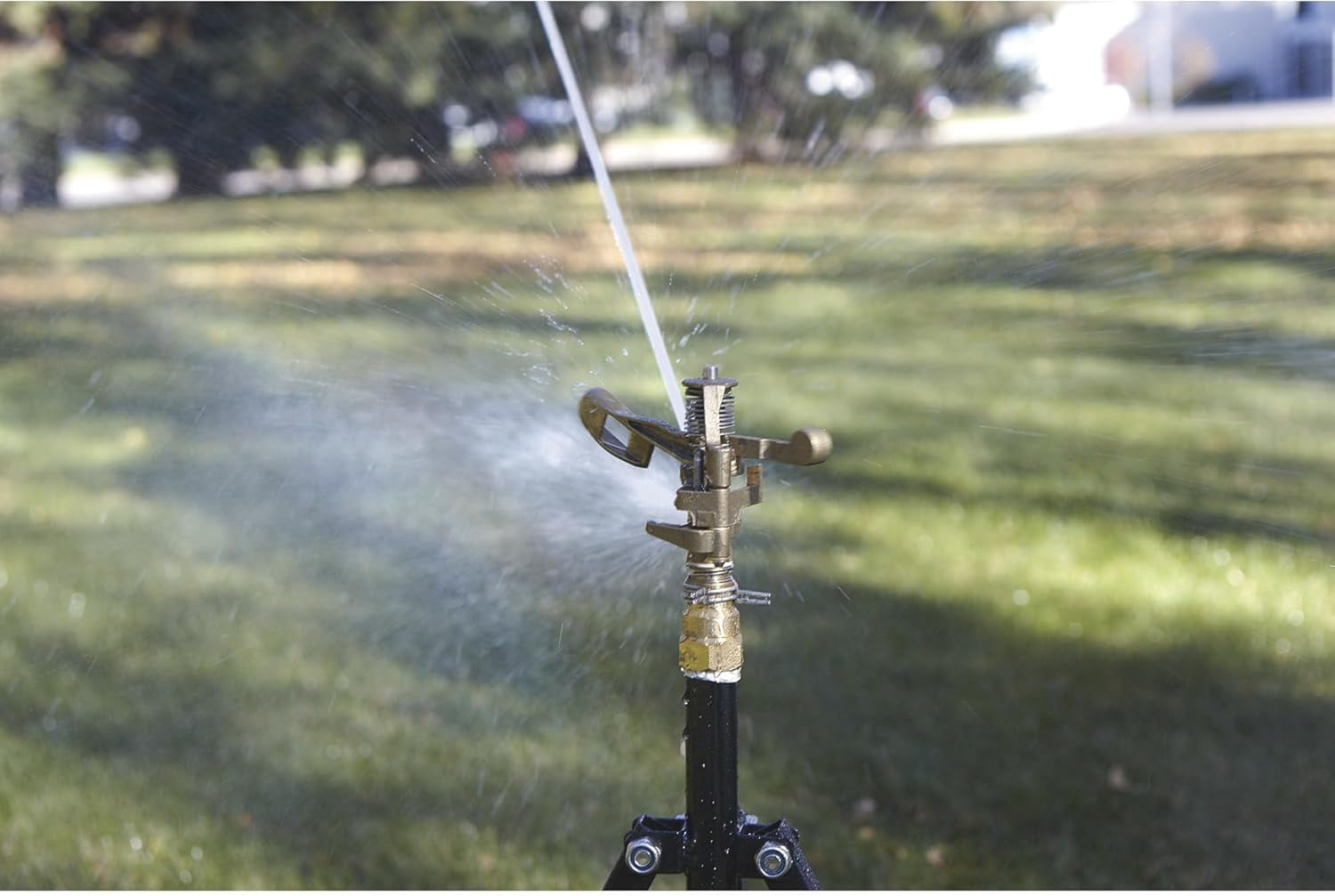 Strongway Tripod Sprinkler with Round Base - 3/4in. Brass Head with 2 Nozzles, 100ft. Dia. Coverage