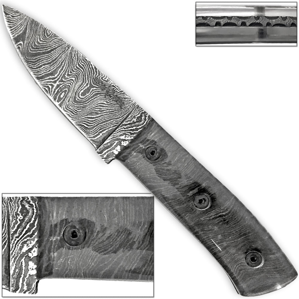 Tactical Polycarbonate Damascus Fixed Blade Knife FULL PATTERN TANG