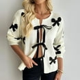 thumbnail image 4 of Women's Tie Front Bow Cardigan Sweaters Lightweight Knit Long Sleeve Top Trendy Fashion Warm Pullover Tops Casual Trendy Ribbed Outfits Fall Winter Jacket Coats, 4 of 9