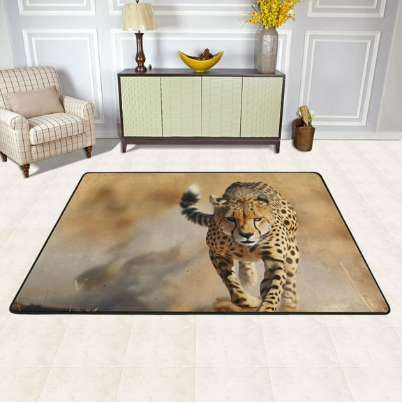 Cheetah Leopard Running Area Floor Mats 36" x 24" Soft Non-Slip Large Rugs Nursery Memory Foam Carpets Living Room Doormat for Bedroom Dinning Decor