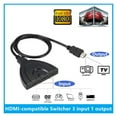 thumbnail image 2 of 3 Port HDMI-Compatible Switch 3 in 1 Out Switcher Splitter Box Selector 3x1 Ultra HD Video 1080P, 2 of 7