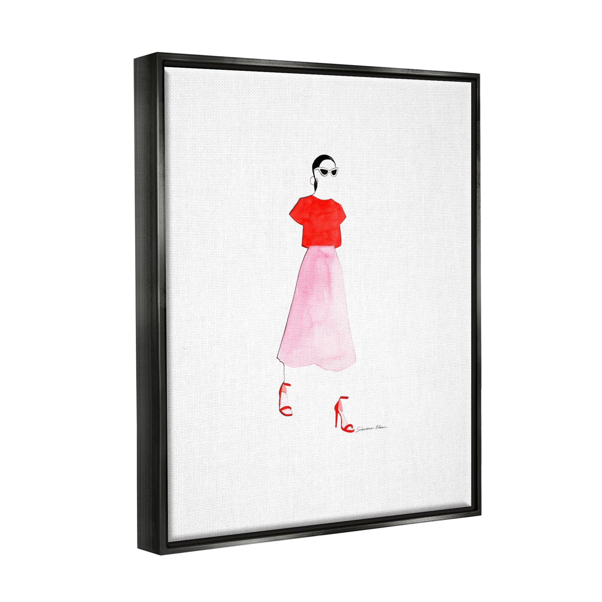 Stupell Industries Girl in Pink & Red Beauty & Fashion Painting Black Floater Framed Art Print Wall Art, 17 x 21