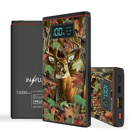 

INFUZE Portable Charger for Google Pixel 5a Power Bank (18W Power Delivery USB-C/USB-A Ports 12000mAh Capacity USB Cables with Touchless Tool) - Deer Hunter Camo