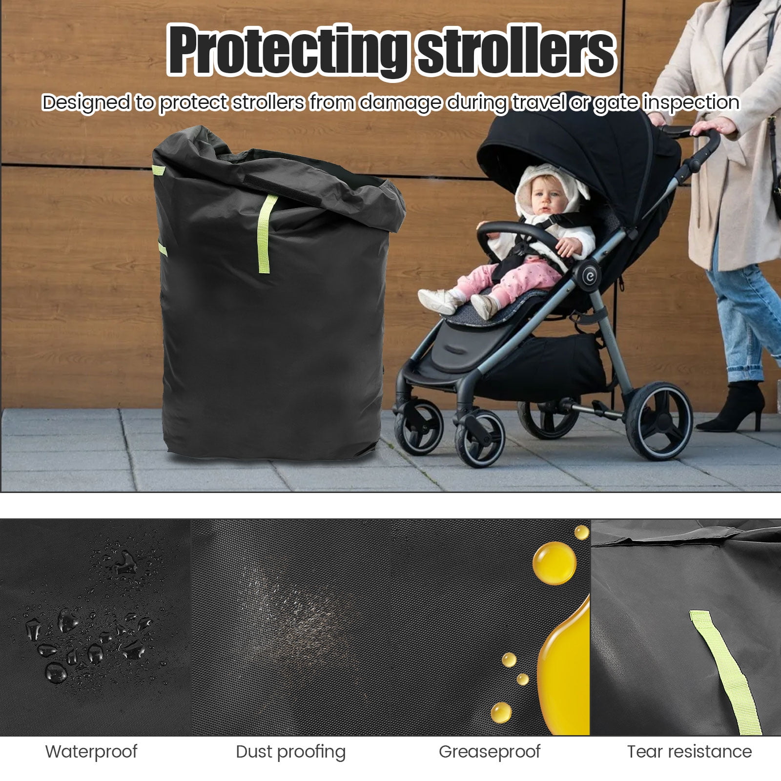 Stroller Bag 47 Inch 420D Oxford Cloth Gate Check Stroller Bag Waterproof Stroller Travel Bag Large Stroller Cover Bag Stroller Travel Cover with Adjustable Strap