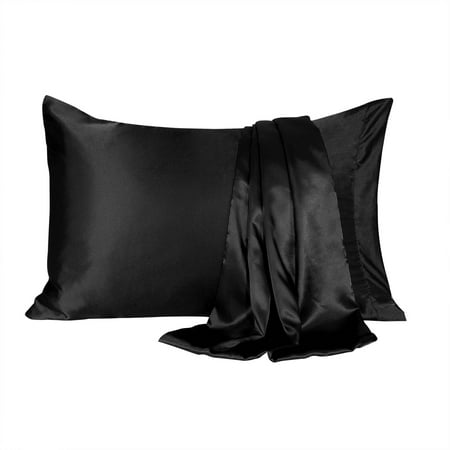 - Charmeuse Satin Pillowcase for Hair and Face, 2 Pack Soft Cooling Pillow Slip Covers Black King Size Pillow Cases 20x40