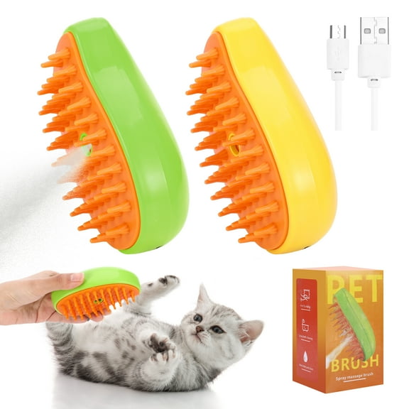 Qweryboo Cat Steam Brush Set of 2, New 3 In1 Pet Steam Brush, Self Cleaning Steam Cat Hair Brush, Cat Grooming Supplies for Massage, Pet Hair Removal Comb for Removing Tangled and Loose Hair