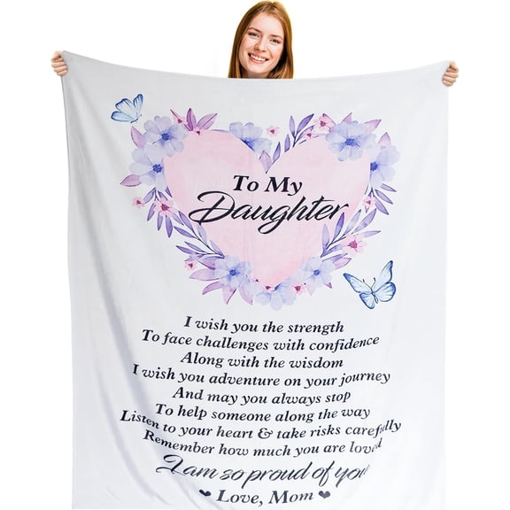 Gifts for Daughter from Mom Dad, Inspirational Butterfly Throw Blanket to My Daughter, Birthday, Christmas and Adult Gift for Daughter 50"x60"