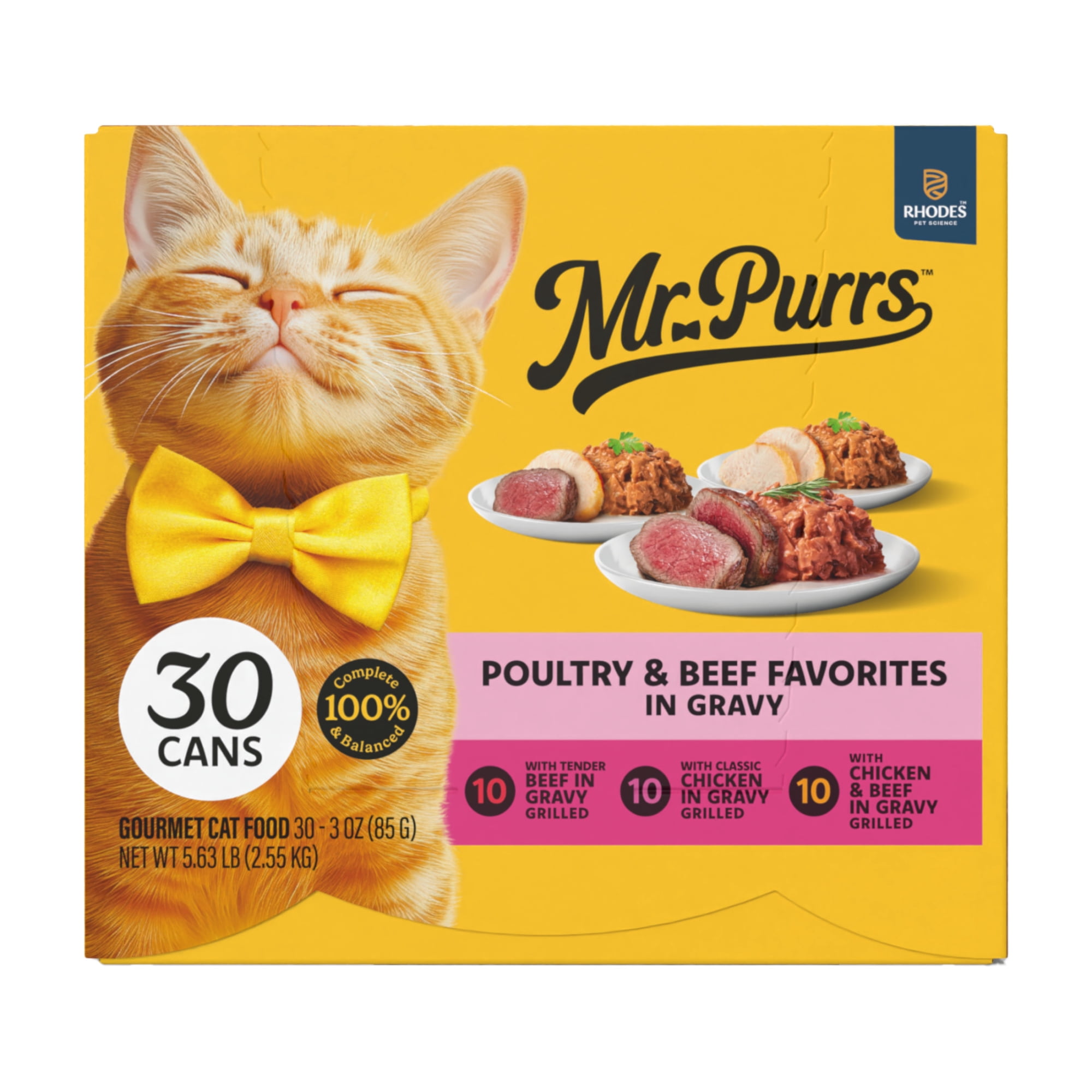 Mr Purrs Grilled Poultry & Beef Favorites in Gravy Variety Pack Wet Cat Food, 3 oz Can, Pack of 30