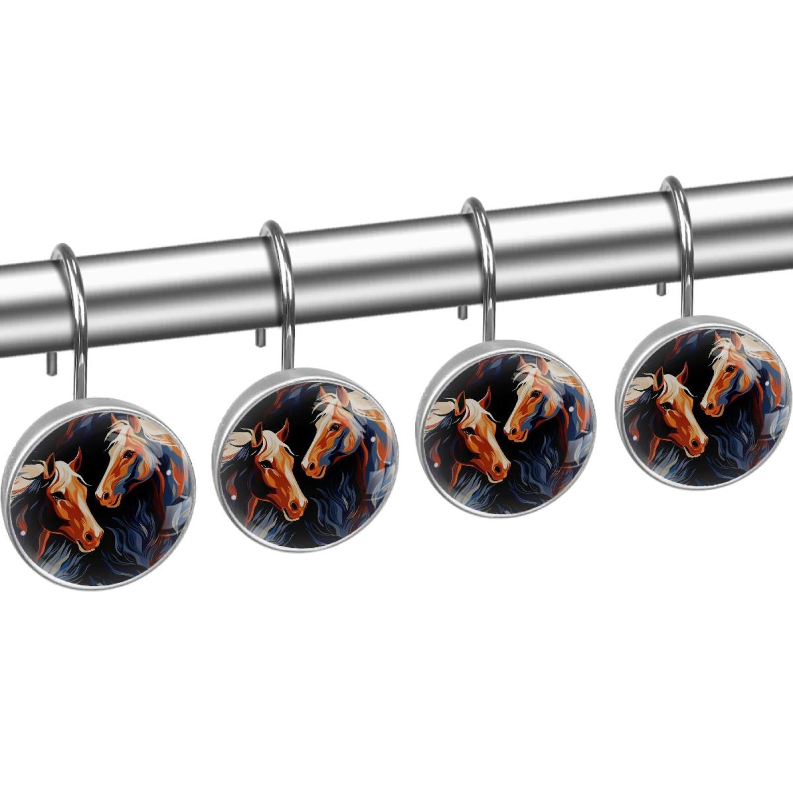 HemaKayy 12 Pcs Decorative Shower Curtain Hooks - Stainless Steel Rings for Bathroom Décor - Easy Glide & Secure Hold - Perfect Decoration for Bathroom Shower Rods - Animal Horse