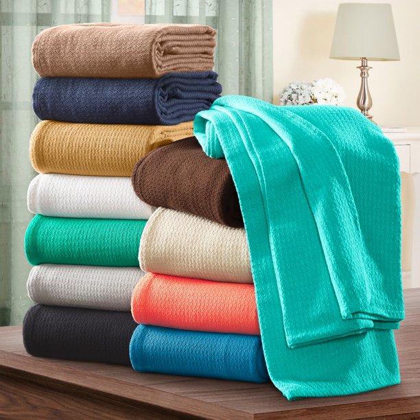 Impressions Solid Woven Cotton Throws and Blankets, Full/Queen