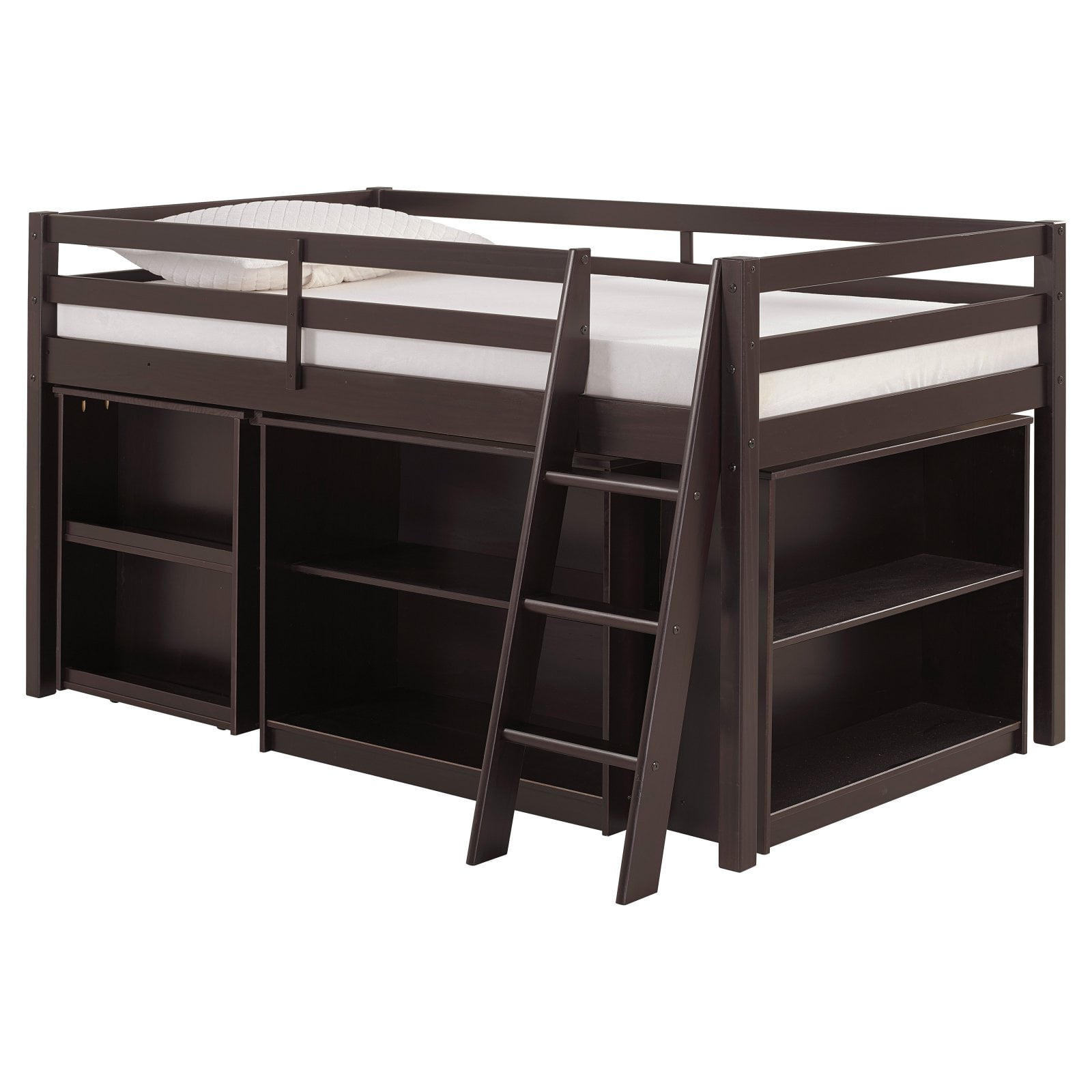 Roxy Junior Loft Bed With Storage Drawers Bookshelf And Desk Espresso