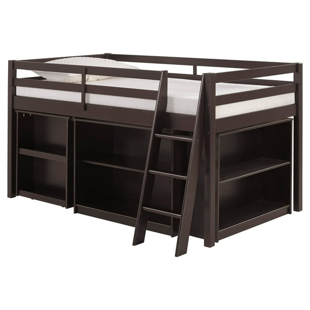 Roxy Junior Loft Bed with Storage Drawers, Bookshelf and Desk, Espresso
