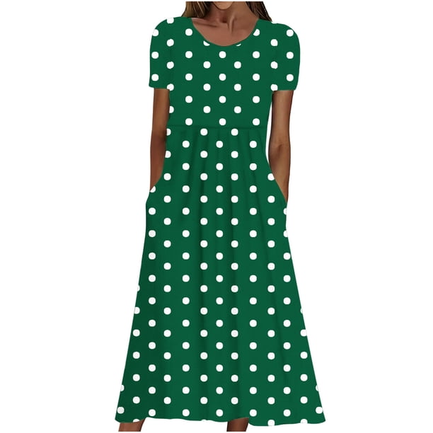 Vestido Casual Pantalones para Mujeres Vestido de Cuello Alto Cintura Elástica Cuello en V Manga Corta Polka Dot Cuello Redondo Top