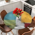 thumbnail image 2 of Abstract Painting Round Fitted Table Cover Art Style Orange Blue Yellow Grey Black Red Waterproof Table Cloth with Elastic Edge Wipeable Tablecloth for Picnic Camping Party Fits 36"-44" Diameter, 2 of 8