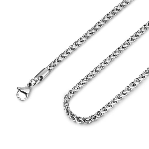 HZMAN 4.0mm Stainless Steel Silver Wheat Chain Necklaces for Men Women Classic Cool Link Chain Necklace Jewelry Gift 16" -30" (Silver,26)