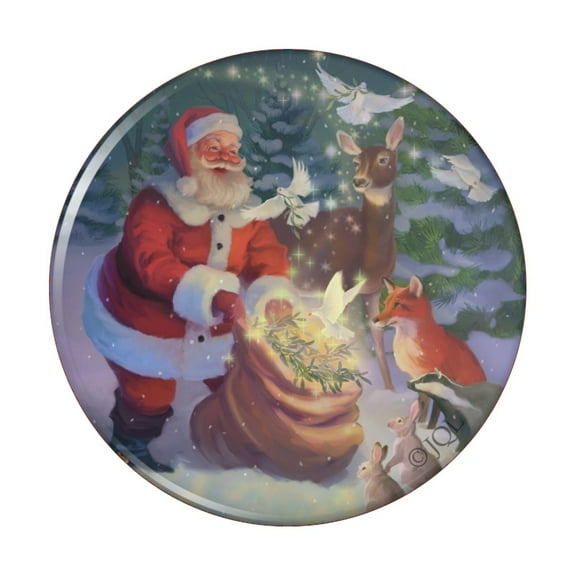 Christmas Holiday Santa Magic Peace Doves Pinback Button Pin