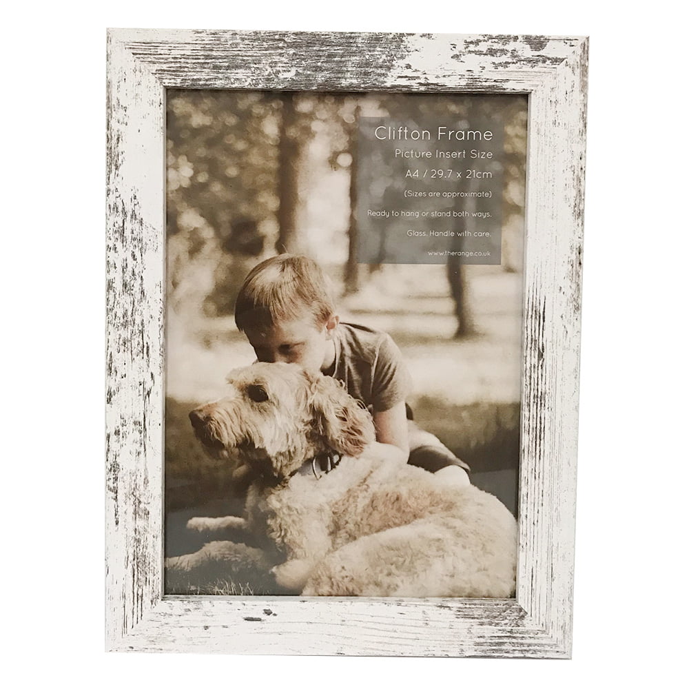 DISTRESSED OFF-WHITE SHABBY CHIC WOOD PICTURE PHOTO FRAME WITH GLASS 