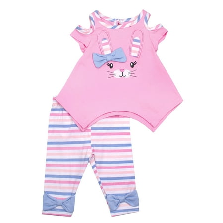 Cold Shoulder Bunny Top & Capri Leggings, 2pc Outfit Set (Baby Girls & Toddler Girls)