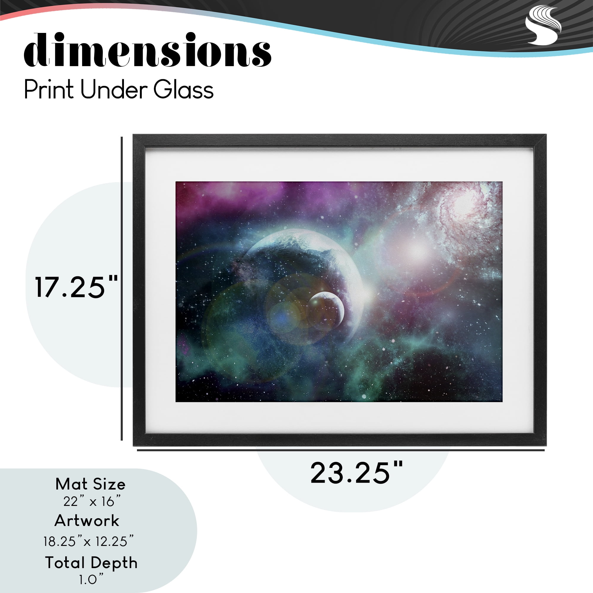 Eclipsing Cosmos Planets Black Framed Print Under Glass, design by Ali Chris