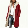 thumbnail image 5 of Winter Long Jackets for Women with Pockets, Hooded Sherpa Lined Coat Womens Mid Length Thicken Warm Overcoat (L, Red), 5 of 6