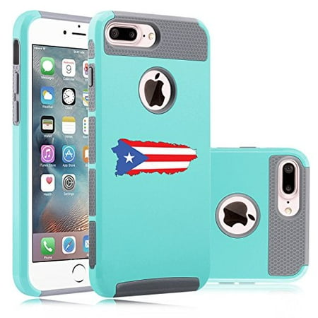 For Apple (iPhone 8 Plus) Shockproof Impact Hard Soft Case Cover Puerto Rico Puerto Rican Flag