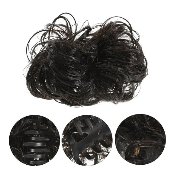 GAXIRE 2Pcs Clip on Hair Bun Extension Synthetic Curly Black Hair Pieces