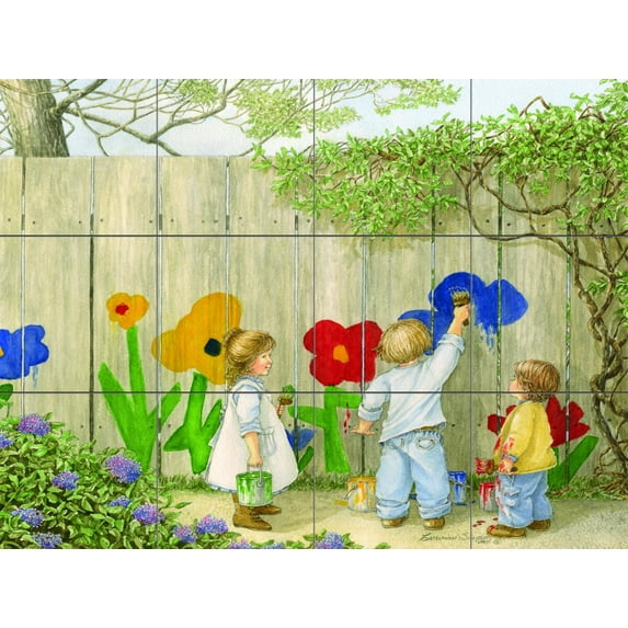 Tile Mural Kitchen Backsplash - Garden Fence - by Catherine Simpson