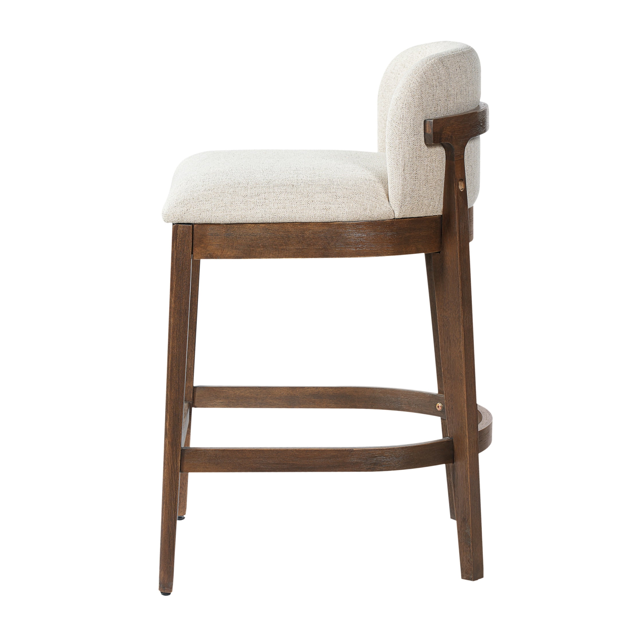 Christopher Knight Home 33"H Wooden Beige Upholstered Counter Stools with Curved Seat, Walnut Finish, Set of 2