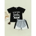 thumbnail image 2 of Toddler Boy Summer Casual Outfits Letter Print T-Shirt Contrast Color Shorts Set 2 Piece, 2 of 9