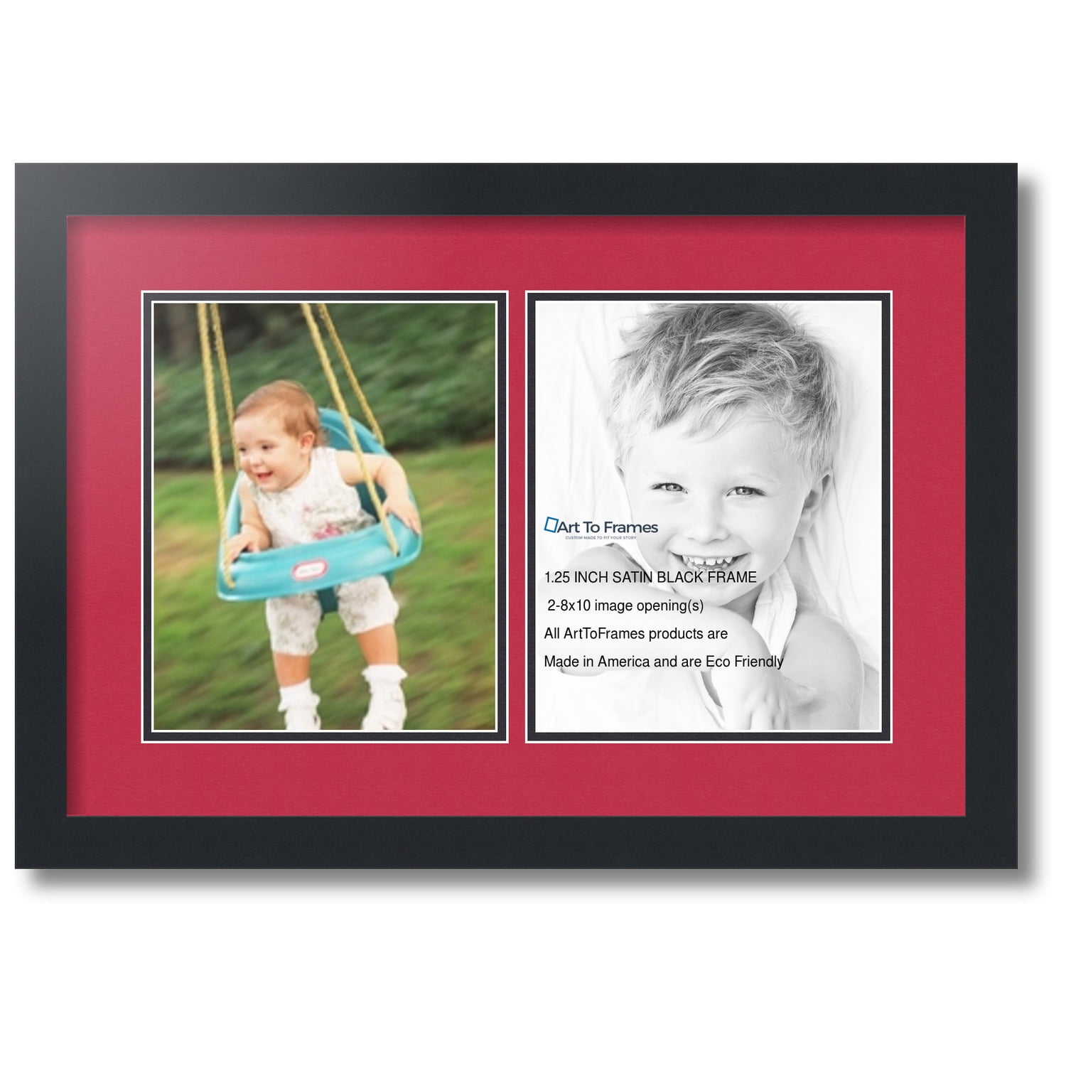 ArtToFrames Collage Photo Frame Double Mat with 2-4x7 Openings with Satin Black Frame and Seashell mat. 
