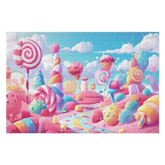 Puzzles for Adults 300 Pieces - Playful Candy Land Scene With Colorful Sweets Puzzle Christmas Perfect for Relaxation Activity Difficult Challenging Puzzles