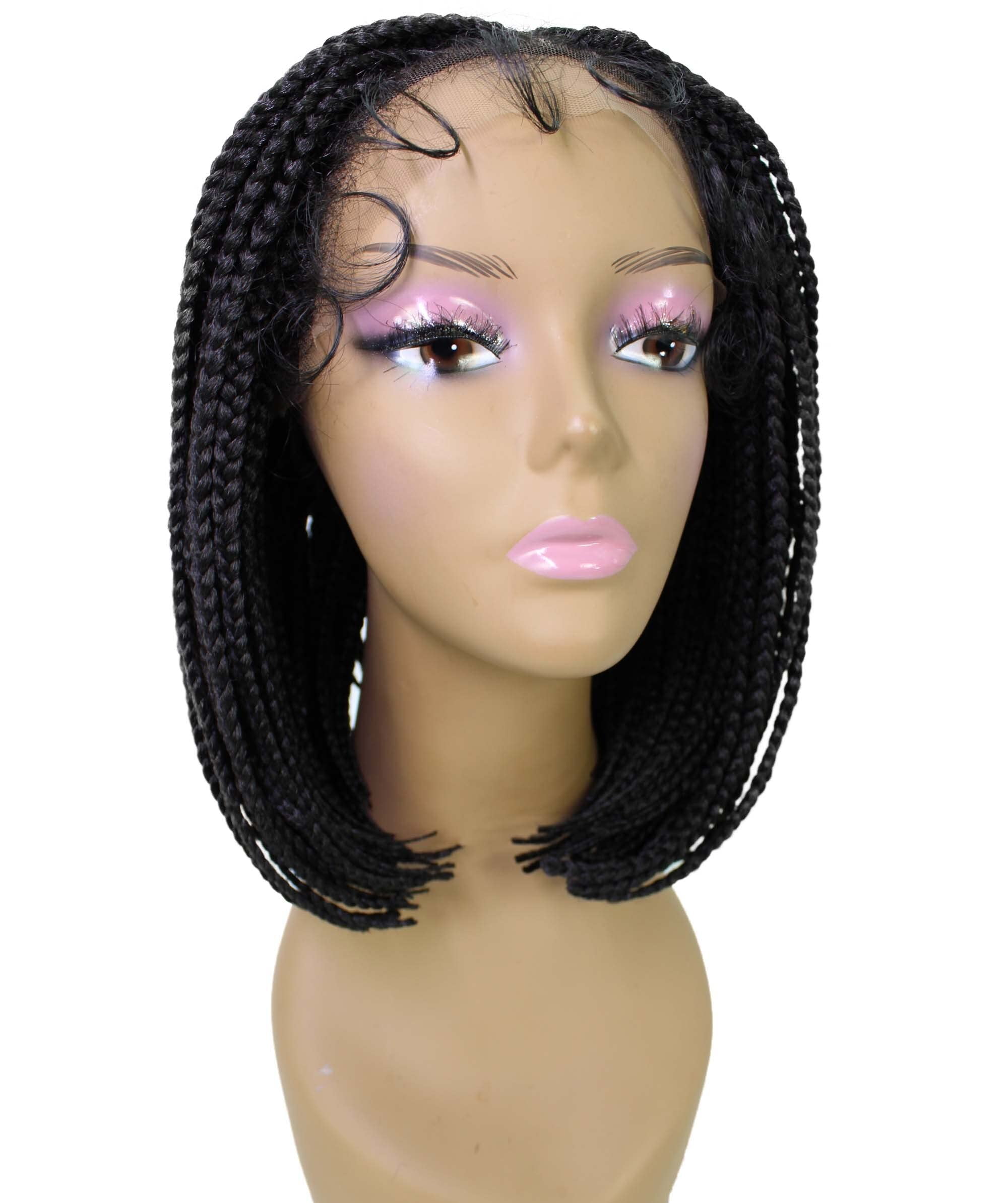 LUXLUXE Tiara Straight Braided 12 in Long 4X4 Hand Tied Lace Braid Braided Wig, Beauty Heat Resistant Fiber, Dip Dyed & Natural Black Blended Color