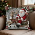thumbnail image 1 of Funda de almohada navideña | Decoración navideña de Papá Noel y renos | Funda de almohada festiva de 45 x 45 cm para sofá cama | Tela de terciopelo suave, 1 of 6