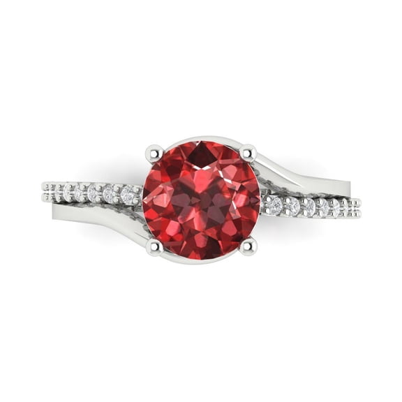 Solitaire with Accents Engagement Ring for Women - 1.71ct Natural Garnet in 18K White Gold Promise Ring
