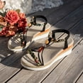 thumbnail image 5 of Bohemian Espadrilles for Women Braided Strappy Platform Wedge Sandals Open Toe T-Strap Beaded Slingback Heels Black Size 6.5, 5 of 7