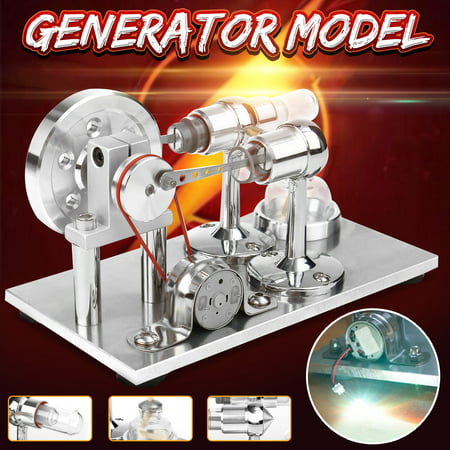 Hot Air Stirling Engine Model Power Generator Motor Educational Steam Power Toy with LED Light + Heating Glass