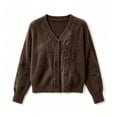 thumbnail image 3 of ABSUYY Womens Soft Fuzzy V Neck Cardigan, Cropped Button Down Sweater Jacket, Lightweight Knit Top,Size S, 3 of 4