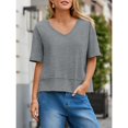 thumbnail image 3 of Summer Women V Neck T Shirt Casual Short Sleeved Basic T Shirt Top, 3 of 6