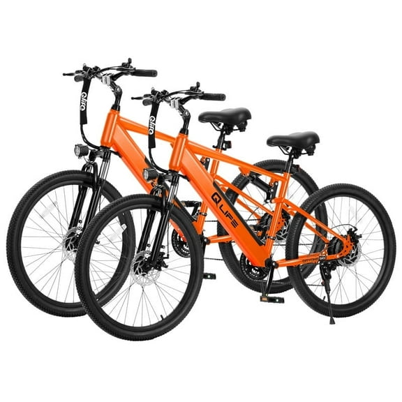 Cityone SO Electric Bike for Adults 26" Ebike,Full Suspension Peak 1200W Motor Ebikes with 21 Speed Carbon Steel Mountain Bicycle Orange*2