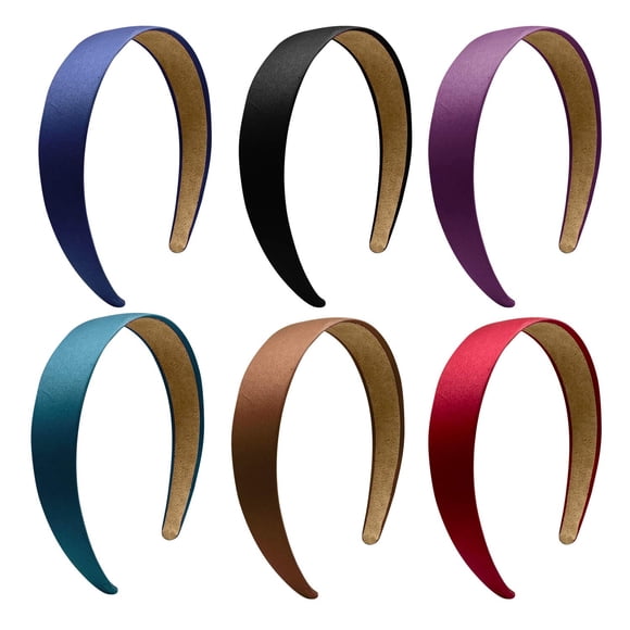 Diademas de satén de 1,2 pulgadas Diademas para el cabello duras antideslizantes para damas y niñas Diademas para el cabello DIY 6 piezas Negro.