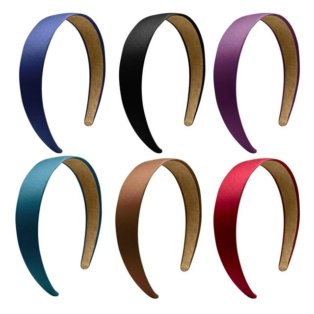 Diademas de satén de 1,2 pulgadas Diademas para el cabello duras antideslizantes para damas y niñas Diademas para el cabello DIY 6 piezas Negro.