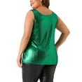 thumbnail image 2 of Agnes Orinda Women's Plus Size Tops Round Neck Sleeveless Party Clubwear Holographic Shiny Metallic Tank Top 1X Dark Green, 2 of 8