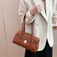 thumbnail image 1 of Bolso de mano de cuero para mujer, bolso informal con solapa, bolso de viaje con doble asa, 1 of 9