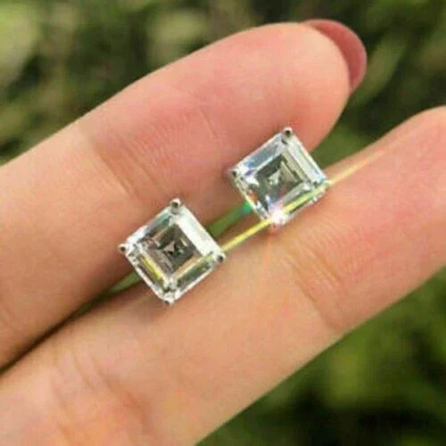2Ct Asscher Cut Simulated Diamond Women's Solitaire Stud Earrings 14K White Gold Finish